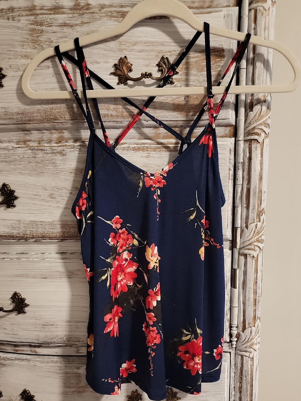 Navy Floral Strappy Cami Top - Sleeveless Women's Tank